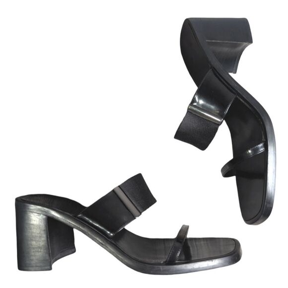 Vintage Nine West Esmeralda Black strappy square toe block heel sandal women 7.5 - Picture 1 of 8